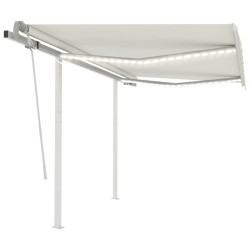 Auvent manuel rétractable avec LED 3,5x2,5 m Crème 