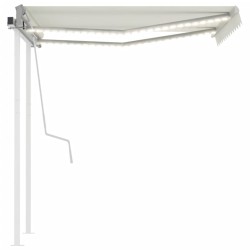 Auvent manuel rétractable avec LED 3,5x2,5 m Crème 