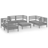 Salon de jardin 7 pcs Gris Bois de pin massif 