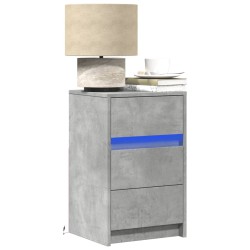 Armoire de chevet et lumières LED gris béton bois d'ingénierie 