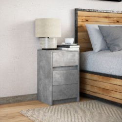 Armoire de chevet et lumières LED gris béton bois d'ingénierie 