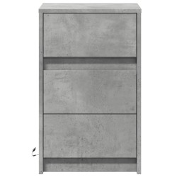 Armoire de chevet et lumières LED gris béton bois d'ingénierie 