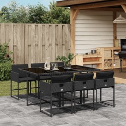 Ensemble à manger de jardin coussins 7pcs Noir Résine tressée 