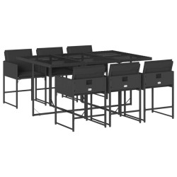 Ensemble à manger de jardin coussins 7pcs Noir Résine tressée 