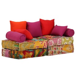 Pouf modulaire à 2 places Patchwork Tissu 