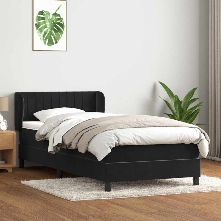 Sommier à lattes de lit avec matelas noir 100x210 cm velours 