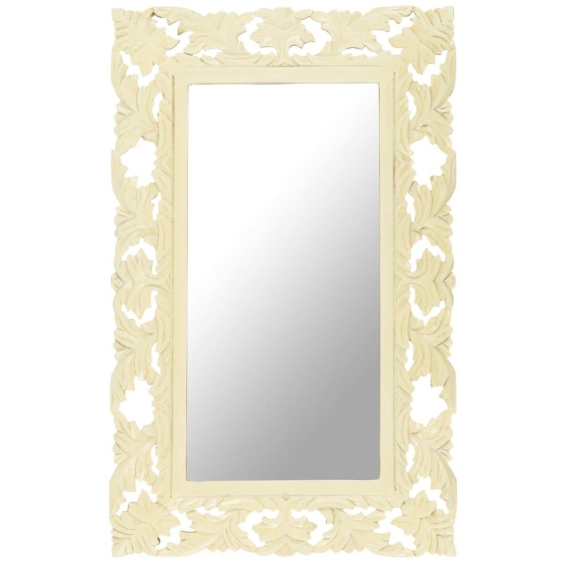 Miroir sculpté à la main Blanc 80x50 cm Bois de manguier massif Miroir sculpté à la main Blanc 80x50 cm Bois de manguier massif