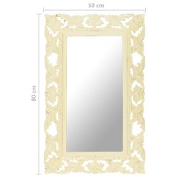 Miroir sculpté à la main Blanc 80x50 cm Bois de manguier massif 