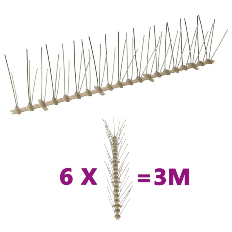 Ensemble de 6 pointes à 5 rangées contre oiseaux Plastique 3 m Ensemble de 6 pointes à 5 rangées contre oiseaux Plastique 3 m