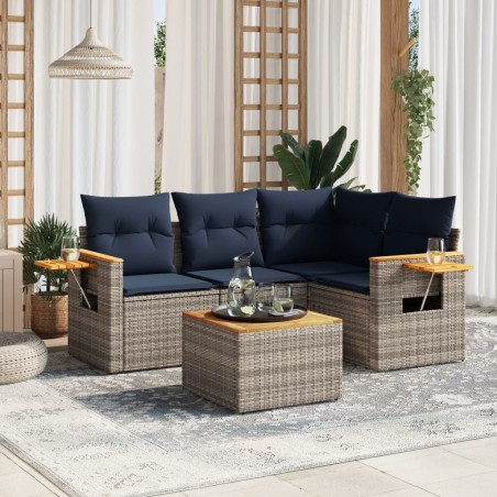 Salon de jardin 5 pcs avec coussins gris résine tressée 