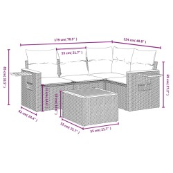 Salon de jardin 5 pcs avec coussins gris résine tressée 