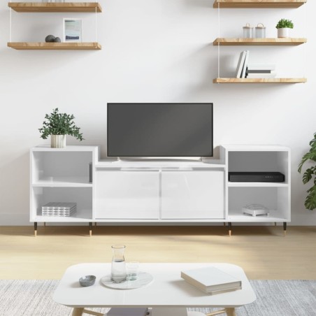 Meuble TV Blanc brillant 160x35x55 cm Bois d'ingénierie 