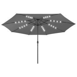 Parasol de jardin avec lumières LED et mât en métal anthracite 