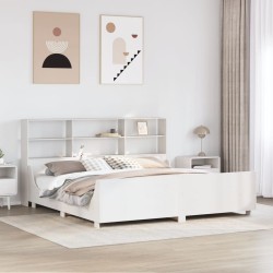 Lit bibliothèque sans matelas blanc 200x200 cm bois massif 
