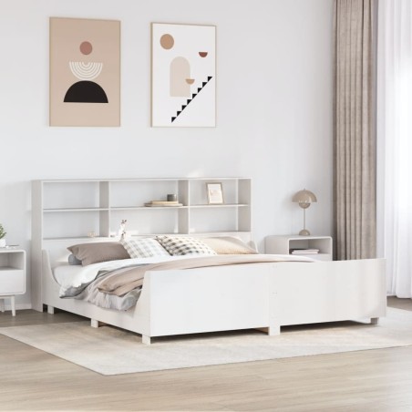 Lit bibliothèque sans matelas blanc 200x200 cm bois massif 