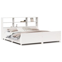 Lit bibliothèque sans matelas blanc 200x200 cm bois massif 