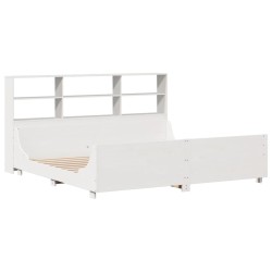 Lit bibliothèque sans matelas blanc 200x200 cm bois massif 