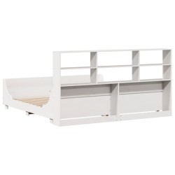 Lit bibliothèque sans matelas blanc 200x200 cm bois massif 