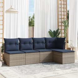 Salon de jardin 5 pcs avec coussins gris résine tressée 