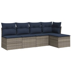 Salon de jardin 5 pcs avec coussins gris résine tressée 