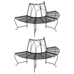 Banc demi-circulaire tour d'arbre lot de 2 Ø159 cm Noir Acier 