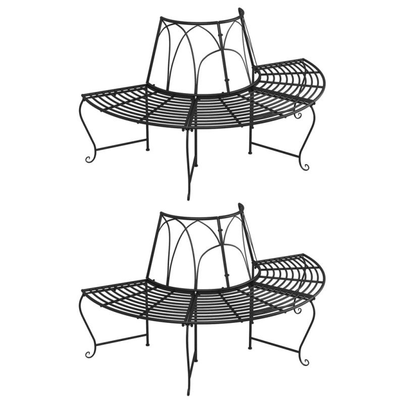 Banc demi-circulaire tour d'arbre lot de 2 Ø159 cm Noir Acier Banc demi-circulaire tour d'arbre lot de 2 Ø159 cm Noir Acier