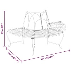 Banc demi-circulaire tour d'arbre lot de 2 Ø159 cm Noir Acier 