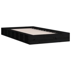 Cadre de lit sans matelas noir 75x190 cm bois massif 