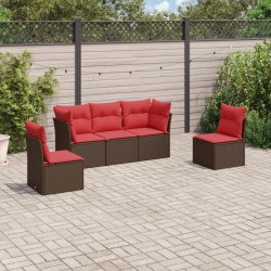 Salon de jardin avec coussins 5 pcs marron résine tressée 
