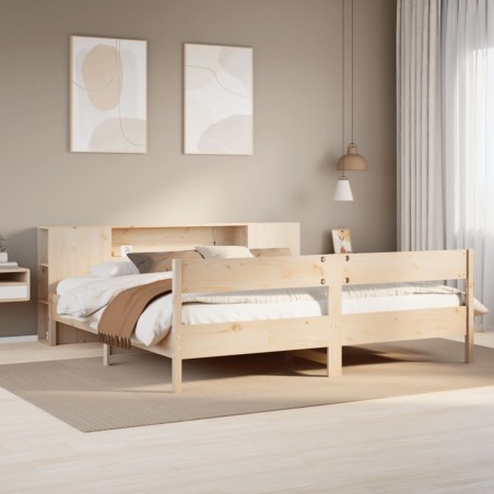 Lit bibliothèque sans matelas 200x200 cm bois massif de pin 