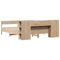 Lit bibliothèque sans matelas 200x200 cm bois massif de pin 