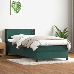 Sommier à lattes de lit et matelas vert foncé 100x210cm velours 