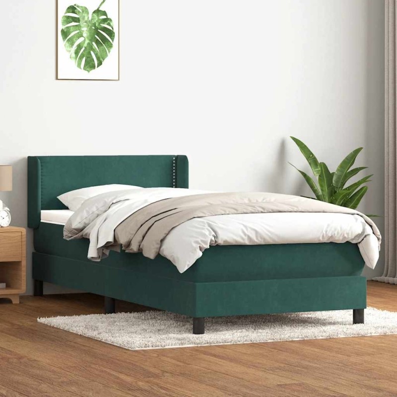 Sommier à lattes de lit et matelas vert foncé 100x210cm velours 