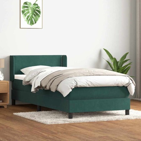 Sommier à lattes de lit et matelas vert foncé 100x210cm velours 
