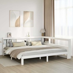 Lit bibliothèque sans matelas blanc 200x200 cm bois pin massif 