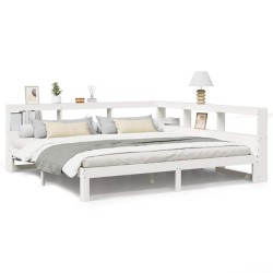 Lit bibliothèque sans matelas blanc 200x200 cm bois pin massif 
