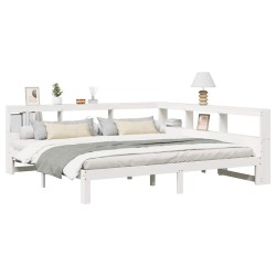 Lit bibliothèque sans matelas blanc 200x200 cm bois pin massif 
