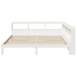 Lit bibliothèque sans matelas blanc 200x200 cm bois pin massif 