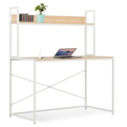 Bureau d'ordinateur Blanc et chêne 120 x 60 x 138 cm 