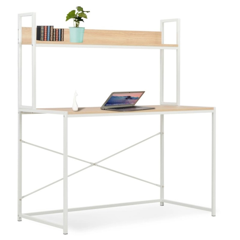 Bureau d'ordinateur Blanc et chêne 120 x 60 x 138 cm Bureau d'ordinateur Blanc et chêne 120 x 60 x 138 cm