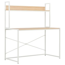 Bureau d'ordinateur Blanc et chêne 120 x 60 x 138 cm 