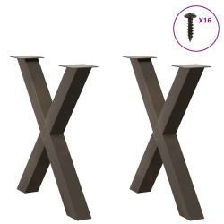 Pieds de table à manger en forme de X, 2 pièces, acier naturel, 70 x (72-73) cm 