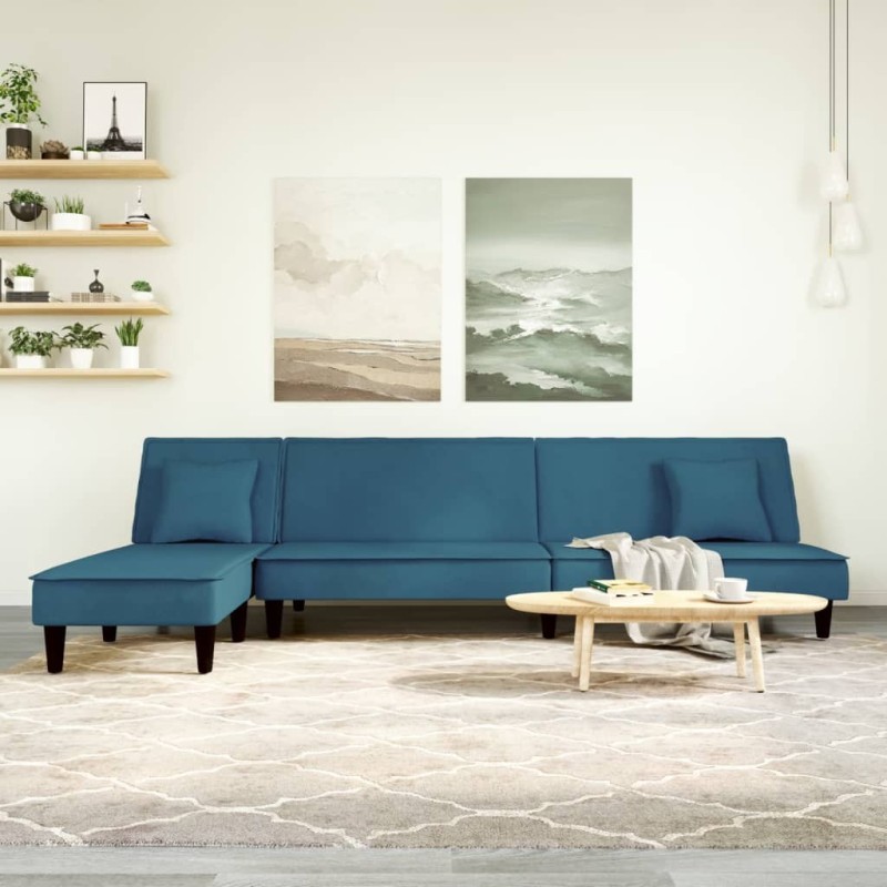 Canapé-lit en forme de L bleu 255x140x70 cm velours 