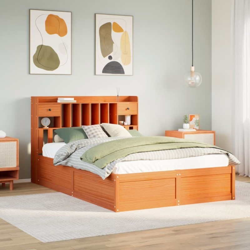 Cadre de lit sans matelas cire marron 150x200cm bois pin massif 