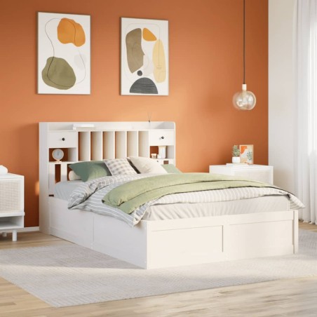 Cadre de lit sans matelas blanc 150x200 cm bois de pin massif 
