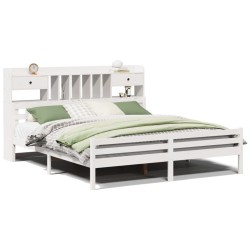 Lit bibliothèque sans matelas blanc 200x200 cm bois pin massif 