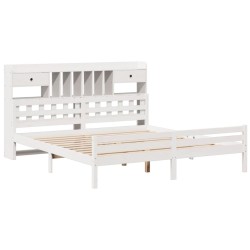 Lit bibliothèque sans matelas blanc 200x200 cm bois pin massif 