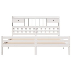 Lit bibliothèque sans matelas blanc 200x200 cm bois pin massif 