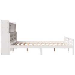 Lit bibliothèque sans matelas blanc 200x200 cm bois pin massif 