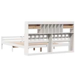 Lit bibliothèque sans matelas blanc 200x200 cm bois pin massif 